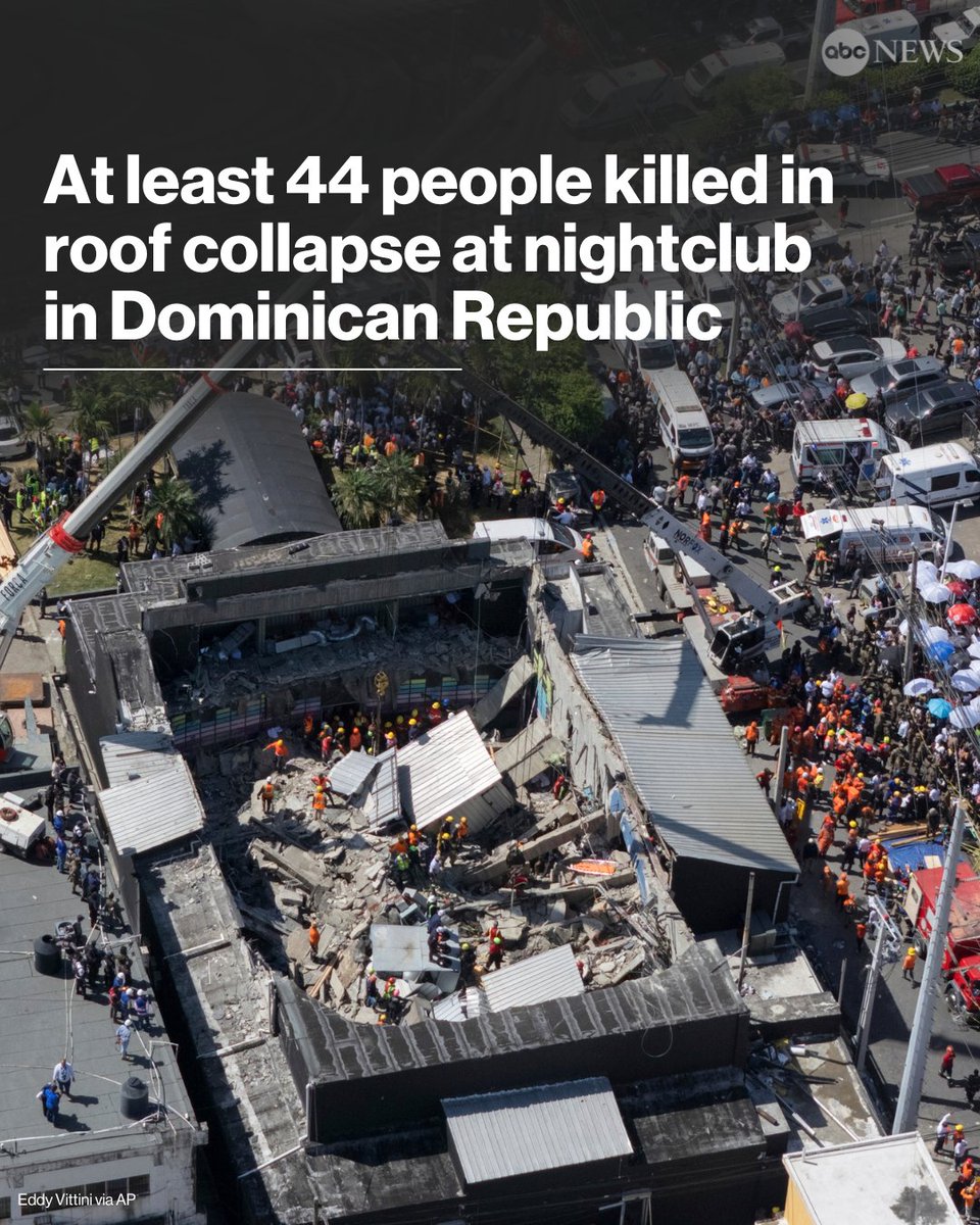 At least 44 people were killed and 160 others injured early Tuesday when the roof collapsed at a popular nightclub in the Dominican Republican, authorities said. abcnews.link/YqVrLvq