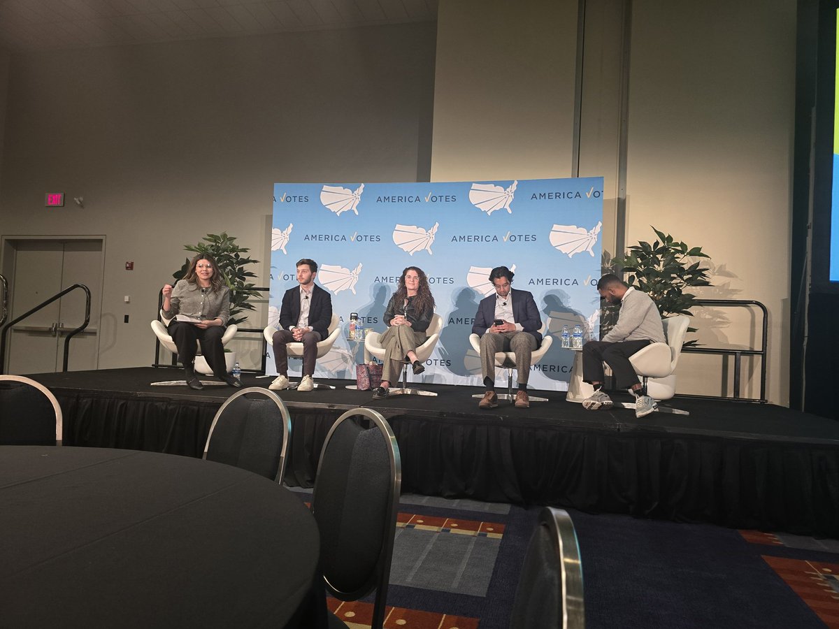 votegriffin's tweet photo. . @KristeePaschall with @CommChangeAct takes the stage with @t_woodbury1 to talk about how we restore the support of Black, Latinx, and AAPI over time. #AVsummit25 https://t.co/CONF4IeIZu
