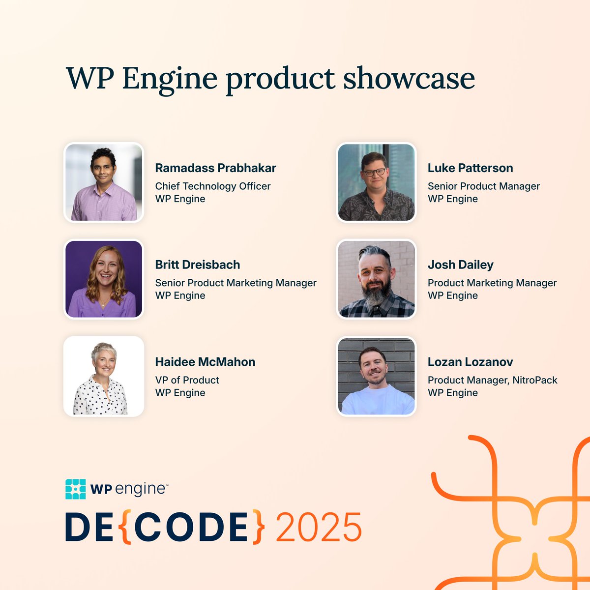 wpengine's tweet photo. DE{CODE} 2025 is just around the corner! With dedicated tracks for developers, agencies, and marketers, we're bringing together the WordPress community to explore what's working, what's next, and what's possible. Here’s a sneak peek at some of the sessions you won’t want to miss. 

RSVP: https://t.co/OB2QeTVaMF