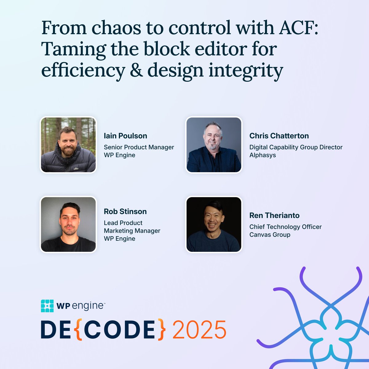 wpengine's tweet photo. DE{CODE} 2025 is just around the corner! With dedicated tracks for developers, agencies, and marketers, we're bringing together the WordPress community to explore what's working, what's next, and what's possible. Here’s a sneak peek at some of the sessions you won’t want to miss. 

RSVP: https://t.co/OB2QeTVaMF