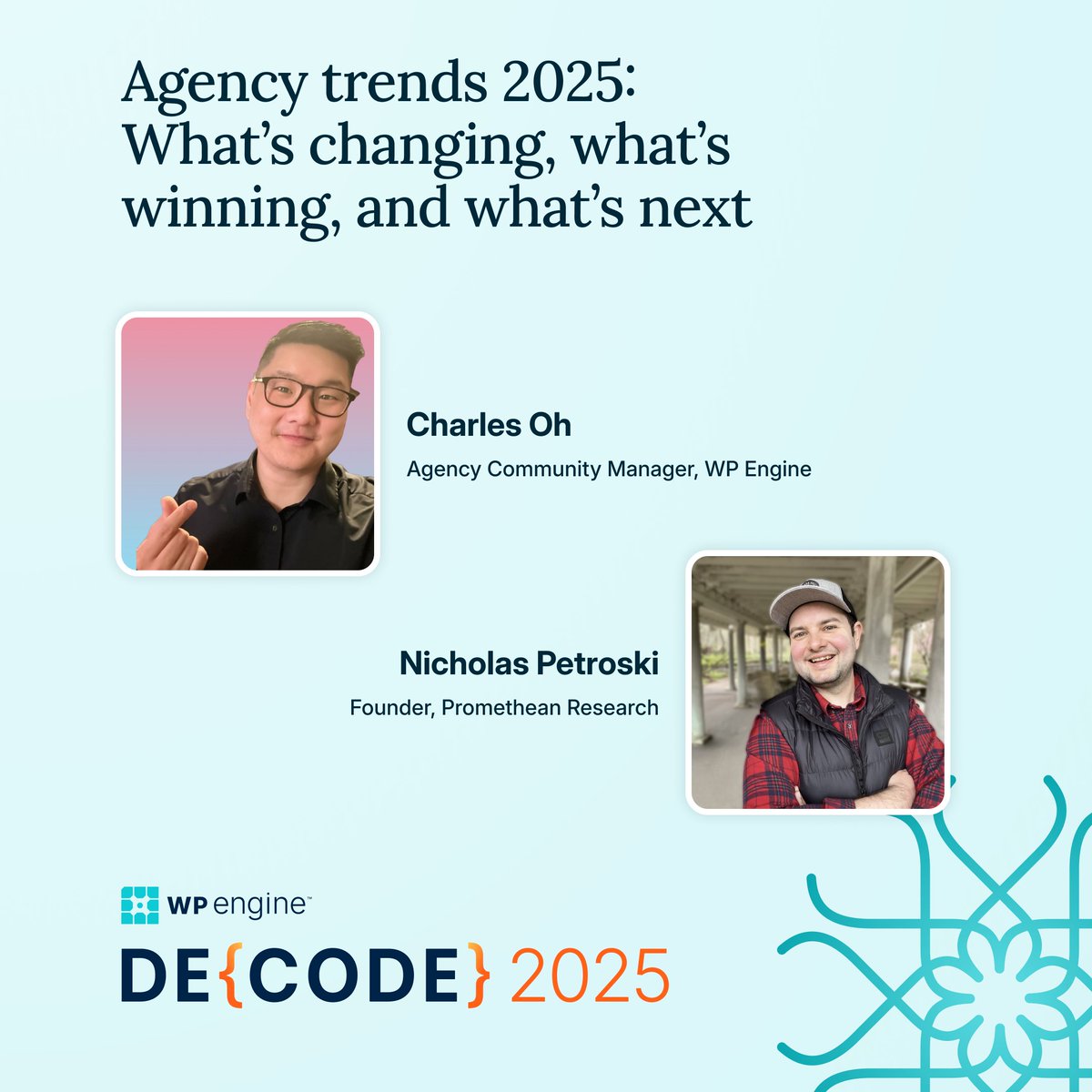 wpengine's tweet photo. DE{CODE} 2025 is just around the corner! With dedicated tracks for developers, agencies, and marketers, we're bringing together the WordPress community to explore what's working, what's next, and what's possible. Here’s a sneak peek at some of the sessions you won’t want to miss. 

RSVP: https://t.co/OB2QeTVaMF