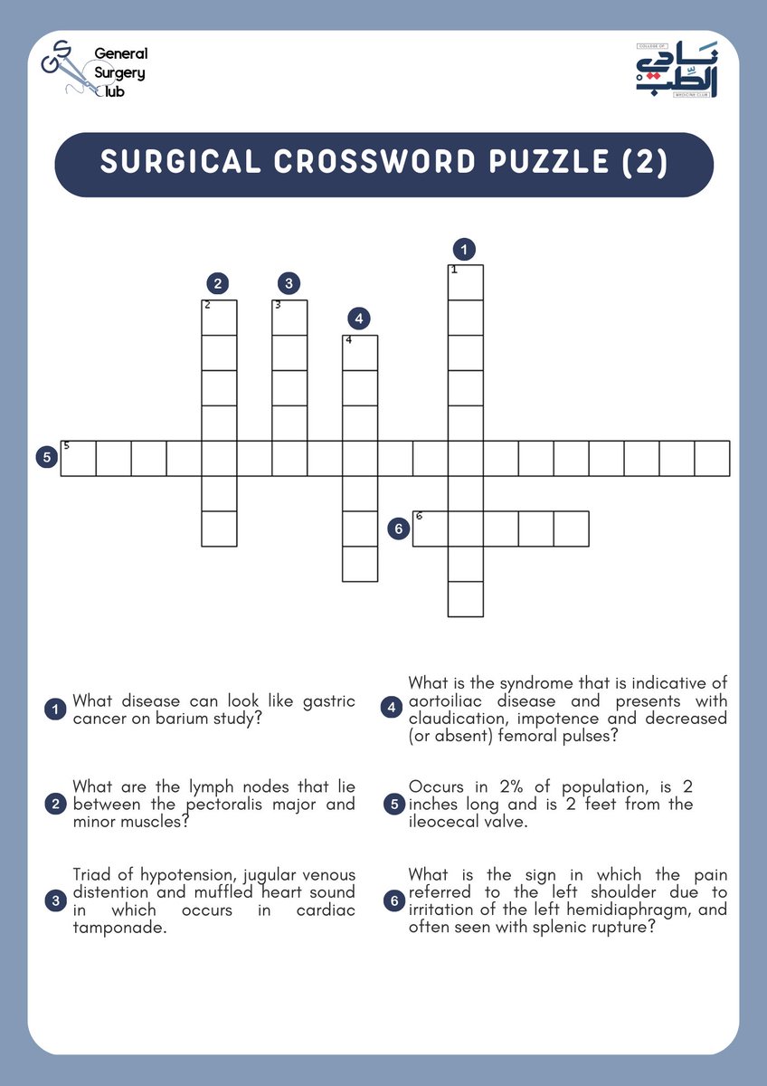 Ready for a surgical challenge? 

Put your knowledge to the test and try this crossword puzzle to see how well you know your surgical terms! 🩺

#GSClubIAU