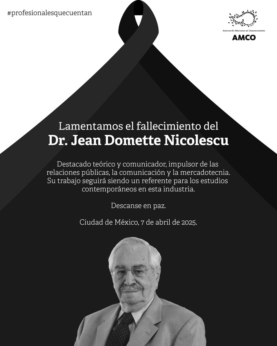 Expresamos nuestras más sinceras condolencias a familiares y amigos por la lamentable pérdida del Dr. Jean Domette Nicolescu.