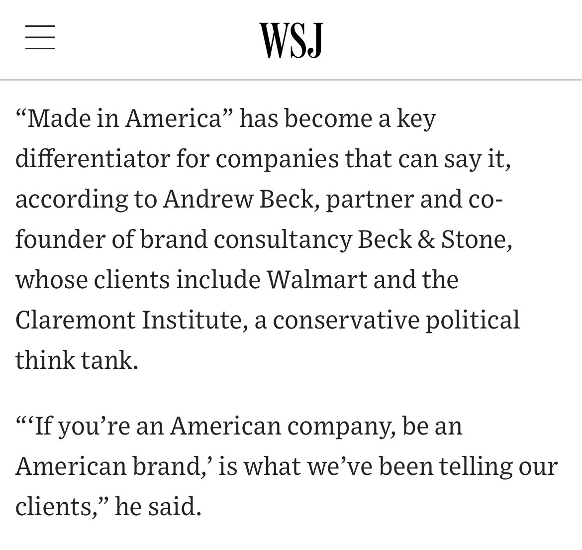 “Made in America” is a luxury sticker now—and brands are starting to notice. I’m quoted in today’s <a href="/WSJ/">The Wall Street Journal</a> reporting by <a href="/PatrickCoffee/">Patrick Coffee</a> on the opportunities and challenges tariffs are surfacing for companies. 🧵 and 🔗 :