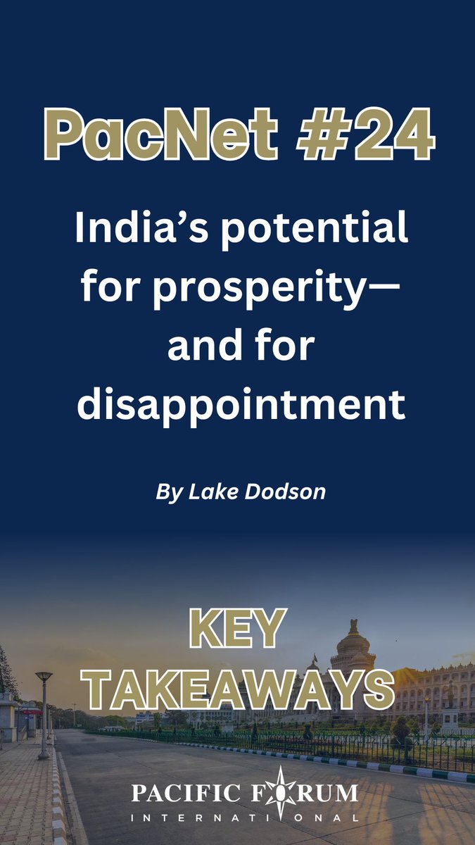 PacificForum's tweet photo. ๐ #PacNet 24 is out now!
In this timely piece, Lake Dodson of @TheNatlInterest examines the double-edged outlook for #Indiaโs future: tremendous promise paired with persistent risks.
๐ฎ๐ณ Read โIndiaโs potential for prosperityโand for disappointmentโ ๐ https://t.co/oYs03CoZi1 https://t.co/Tos7o6hBvS