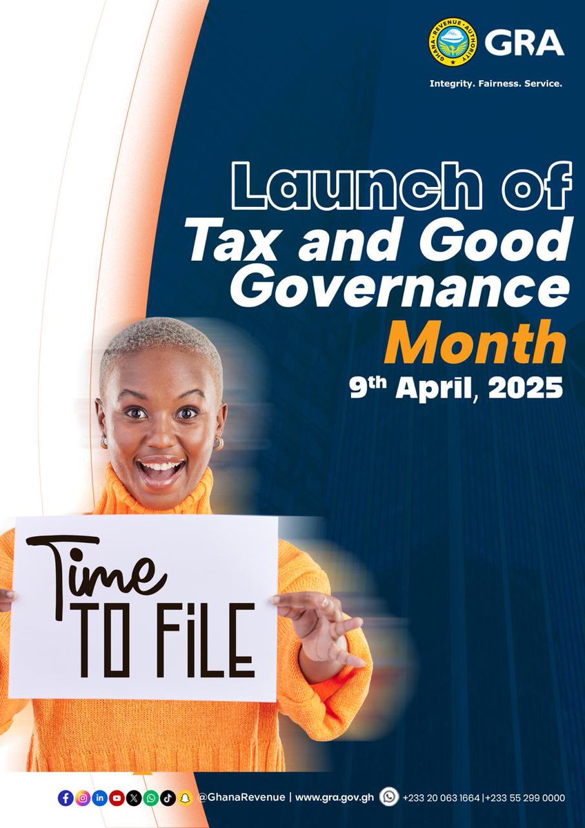 GhanaRevenue's tweet photo. We’re launching this year’s Tax and Good Governance month tomorrow. How you can contribute: Download the taxpayers app on Google Play Store and App Store and start the filing process NOW
#GRA #GhanaFIRST #TaxFiling #AprilFilingMonth #Taxandgoodgovernance https://t.co/cf23IQFy0e