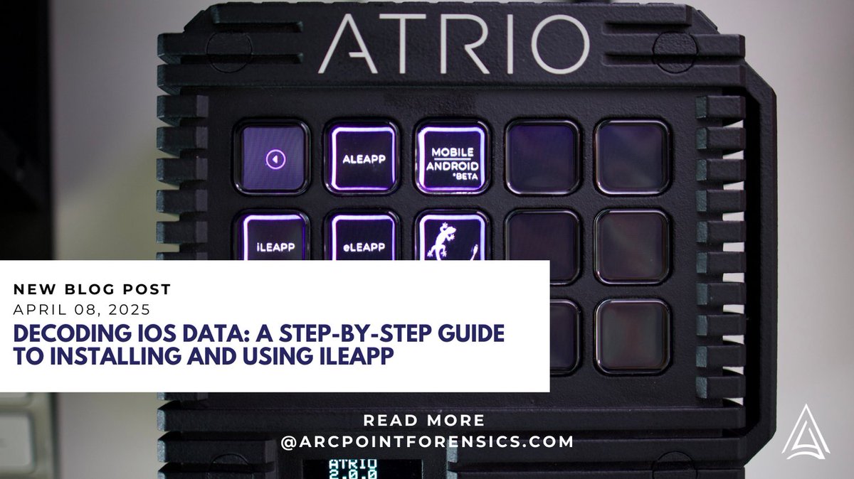 Want to dig into iLEAPP and how it can level up your mobile forensic investigations? 🔍📱 Our latest post breaks down what iLEAPP is, how to install it, and how it integrates into ATRIO MK II! 

🔗 Read now: arcpointforensics.com/news-1/ileapp

#iLEAPP #DFIR #blog #techblog