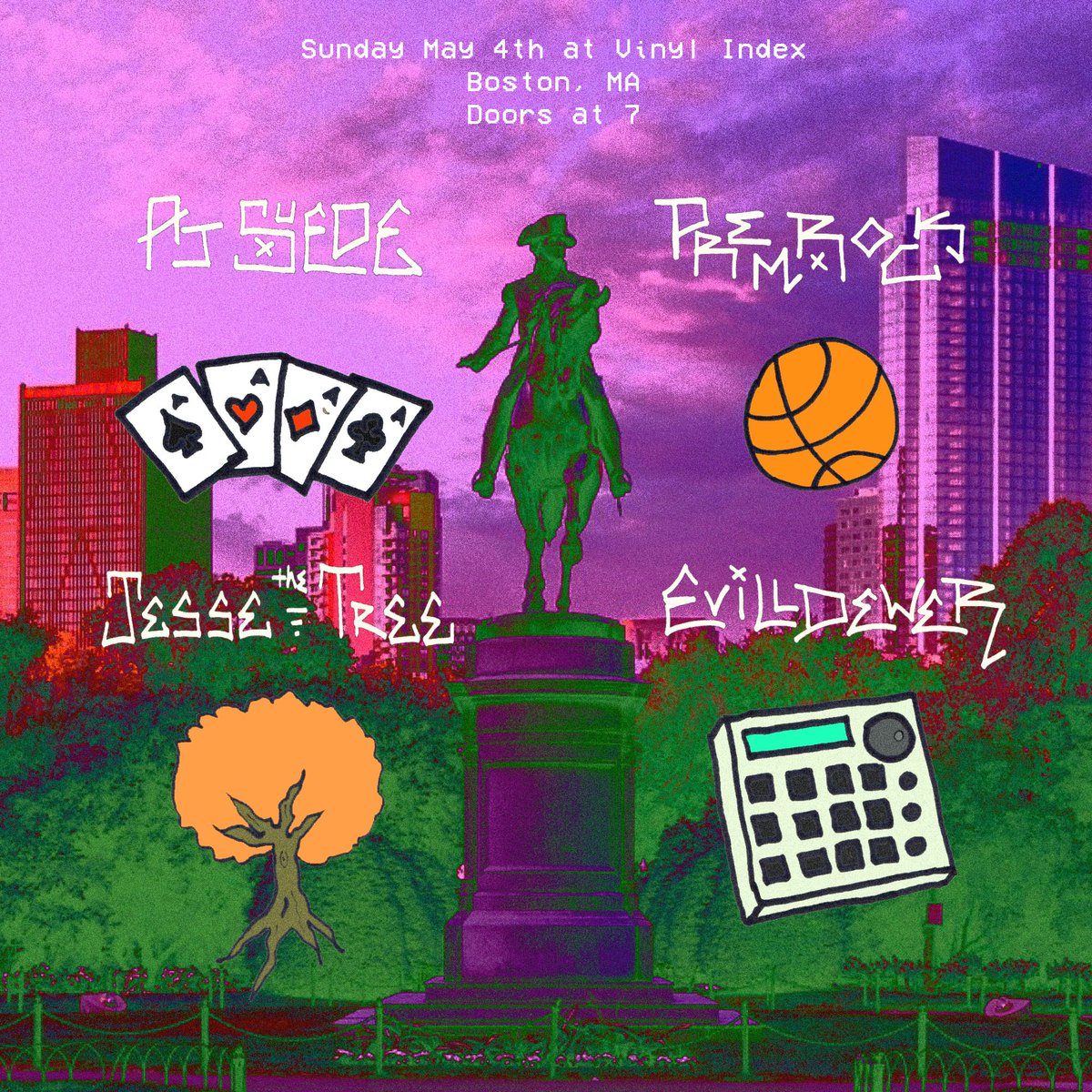 Boston May 4th at <a href="/vinylindex/">vinyl index.</a> 

w/ <a href="/PlanetPremRock/">PremRock</a> <a href="/jessethetree401/">jesse the Tree</a> and <a href="/EvillDewer/">EvillDewer</a> 

Free entry doors at 7, records on deck