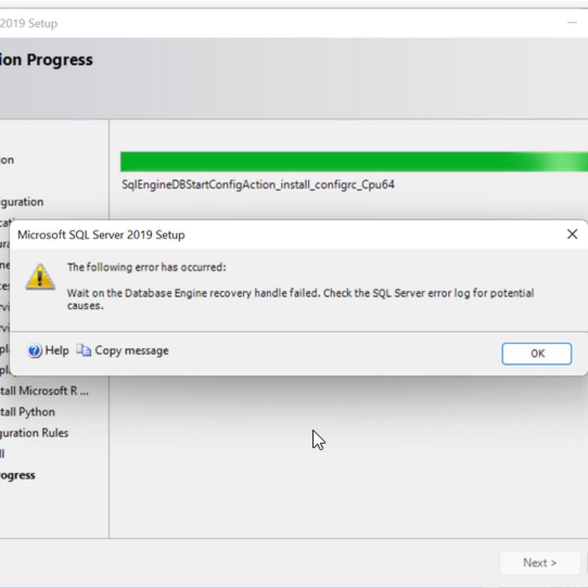 jhempenius's tweet photo. How to install Microsoft SQL 2019 on Windows 11

Who would want to install MSSQL on to a desktop OS?, well for software testing purposes especially when your network connection to a hosted #MSSQL server is unstable, or the data is confidential.

When I first tried to install MSSQL 2019 om #Windows11 it reported that the error "Wait on the Database Engine Recovery Handle Failed" as shown in the picture.

The problem is because the sector size of the system disk is more than 4 KB, causing Windows 11 and Windows Server 2022 to encounter this problem with the installation of all versions of MS SQL.

The solution is to run this command in the Command that runs as Administrator.

REG ADD "HKLM\SYSTEM\CurrentControlSet\Services\stornvme\Parameters\Device" /v "ForcedPhysicalSectorSizeInBytes" /t REG_MULTI_SZ /d "* 4095" /f

Refer to the solution DP-MVP-5440

https://t.co/sHdxexnbn2

https://t.co/BD0k9q0Ajr