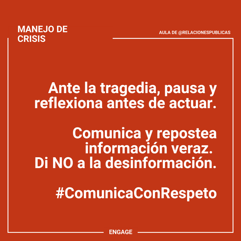 SomosEngage's tweet photo. Cuando el país está de luto, comuniquemos con responsabilidad.
#EngageManejodeCrisis
#ComunicaciónEstratégica
#RelacionesPúblicas
#ComunicaConRespeto https://t.co/SryavrwAeD