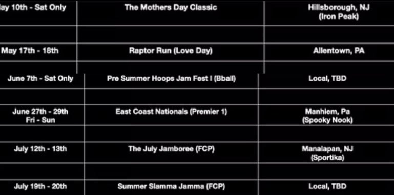 Spring AAU Schedule 2025