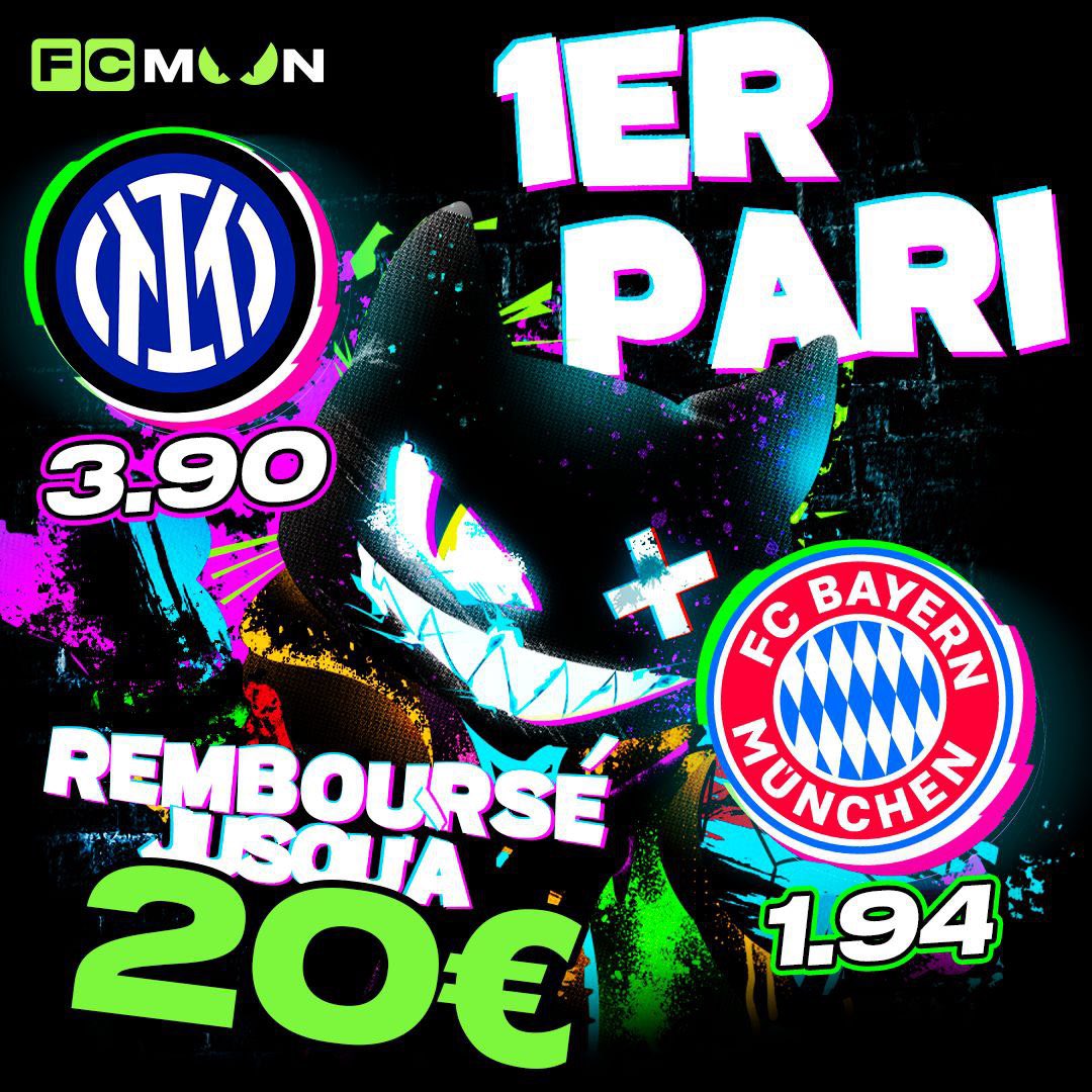 Nieostry's tweet photo. ⚽️ #ChampionsLeague ⚽️

Deux bets pour ce soir ⬇️

Les meilleures cotes sont chez #FCMOON ; rejoins-moi ici : https://t.co/VyR51GIew3 😈

#TeamParieur #TeamParieurs #ARSRMA #BAYINT #UCL #LiguedesChampions #LDC https://t.co/dapzTQ7bPh