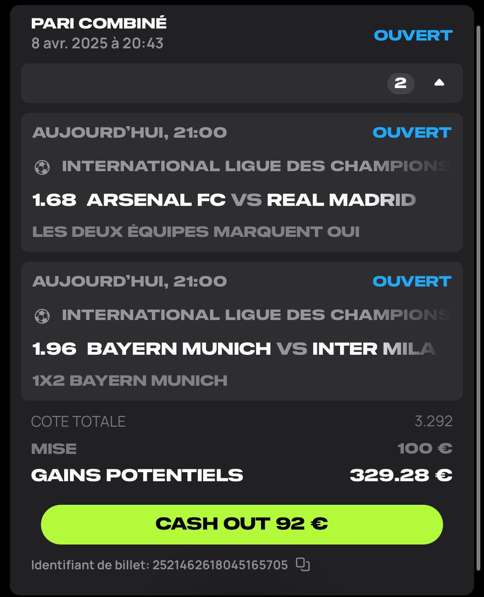 Nieostry's tweet photo. ⚽️ #ChampionsLeague ⚽️

Deux bets pour ce soir ⬇️

Les meilleures cotes sont chez #FCMOON ; rejoins-moi ici : https://t.co/VyR51GIew3 😈

#TeamParieur #TeamParieurs #ARSRMA #BAYINT #UCL #LiguedesChampions #LDC https://t.co/dapzTQ7bPh