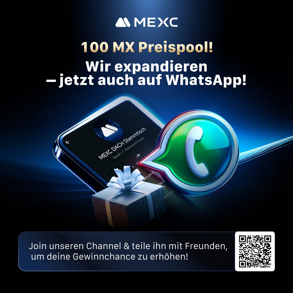 MEXC_DE's tweet image. 🚨 MEXC jetzt auch auf WhatsApp!
Feier mit uns den Start &amp;amp; gewinne deinen Anteil an 100 $MX Token 🎉

🔐 Nur ein Announcement-Channel – kein Spam!

📲 Beitreten: whatsapp.com/channel/0029Vb…
🎯 Teilnahme: gleam.io/D3AaH/mexc-x-w…

#KryptoDE #MEXC #Bitcoin