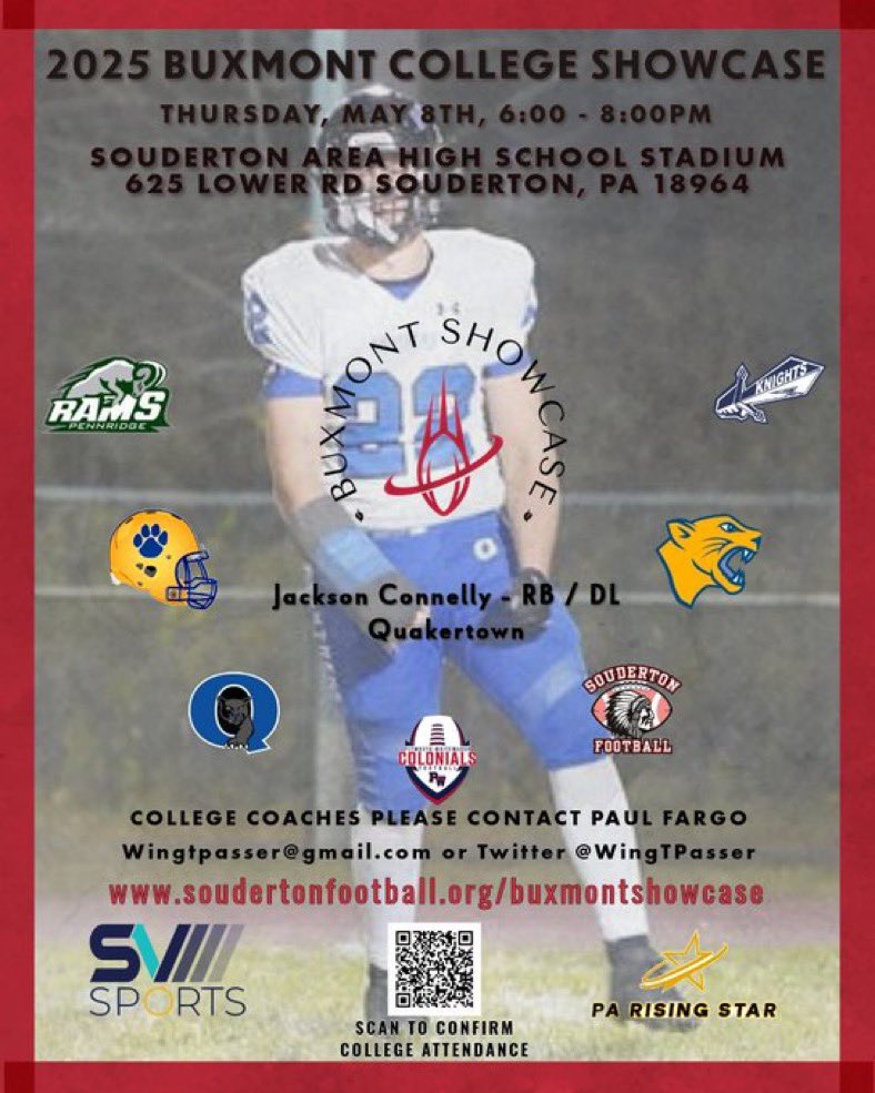 Looking forward to displaying my talents with other premier PA athletes from the area at the 2025 BUXMONT Showcase on Thursday, May 8th! soudertonfootball.org/buxmontshowcase
<a href="/PARisingStar/">PA Rising Star</a>
<a href="/svsports/">SV Sports</a>
@PRZPAvic
<a href="/PaulRobertsCuse/">Paul Roberts</a>
<a href="/ArtisticMayhem1/">Michael Pietrangelo</a>
<a href="/S1insider/">Suburban One Insider</a>
<a href="/BadgleyBruce/">Bruce Badgley</a>
<a href="/QPantherFB/">QTOWN FOOTBALL</a> 
<a href="/BanasQtown/">George Banas</a>