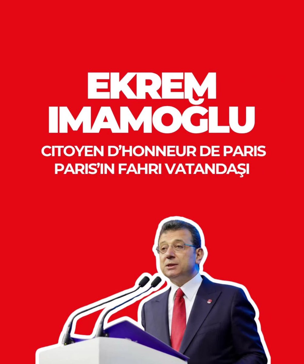 fransizgastesi's tweet photo. Paris Belediyesi, bugün aldığı konsey kararı ile Ekrem İmamoğlu’na fahri vatandaş ünvanı verdi. https://t.co/oq1grA5ScN