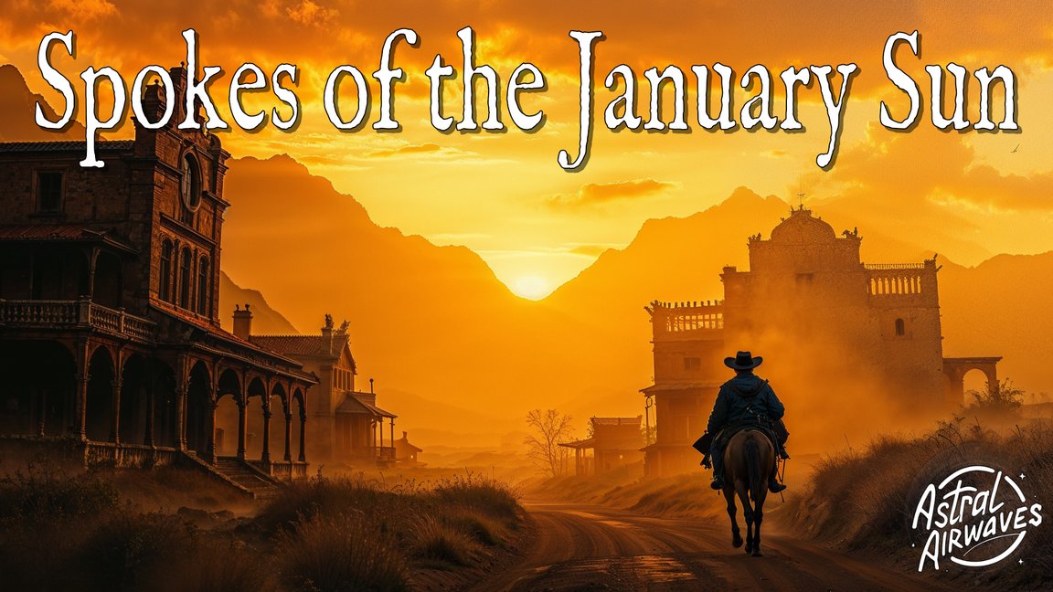 Brainp0d's tweet photo. Spokes of the January Sun
https://t.co/AbeKHYXsQR 
"A lone rider presses forward, his breath curling in the crisp winter air. The path is treacherous, dusted with frost, but the golden sun pierces through..."
#BrainpodMedia #AstralAirwaves #WesternMusic #WildWest #Music https://t.co/59xIpHZsLD