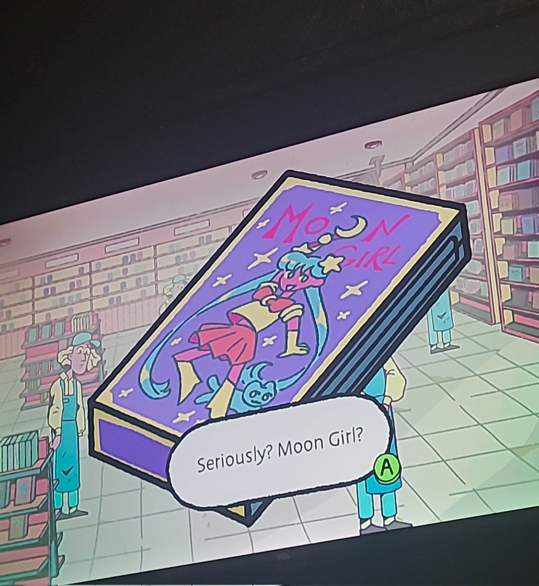 sailorvictoria's tweet photo. I finished #TheBigCon over the weekend and was happily surprised with a Sailor Moon (aka Moon Girl) reference 😂 Love seeing Sailor Moon references in video games! 💖✨️ @MightyYell @skyboundgames https://t.co/bqJAL8fzCh