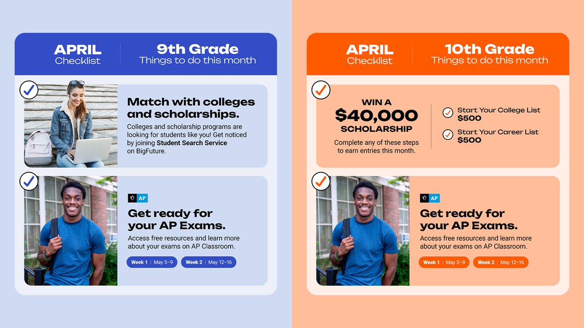 MyBigFuture's tweet photo. Invest in your future self with our April checklist. 🌷✅

9th Grade: https://t.co/PXP7gDvsCr 
10th Grade: https://t.co/MvFQmQbmIN 
11th Grade: https://t.co/wlHxH8cbW1 
12th Grade: https://t.co/BawSaFcKvU

#collegeplanning #careerplanning #goalsetting https://t.co/NcBPr8fUgW