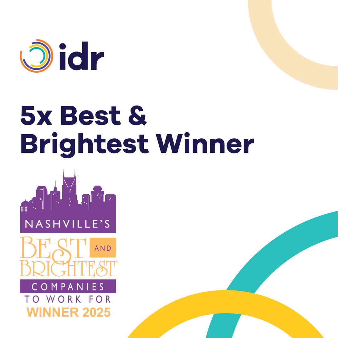 IDR, Inc. (@idr_inc) on Twitter photo IDR just snagged a spot as one of Nashville’s 2025 <a href="/101Best/">The Best and Brightest Programs</a> & Brightest Companies to Work For! Marking our 5th year in a row hitting this high note!
#BestAndBrightest #NashvilleVibes #TeamIDR IDR just snagged a spot as one of Nashville’s 2025 <a href="/101Best/">The Best and Brightest Programs</a> & Brightest Companies to Work For! Marking our 5th year in a row hitting this high note!
#BestAndBrightest #NashvilleVibes #TeamIDR