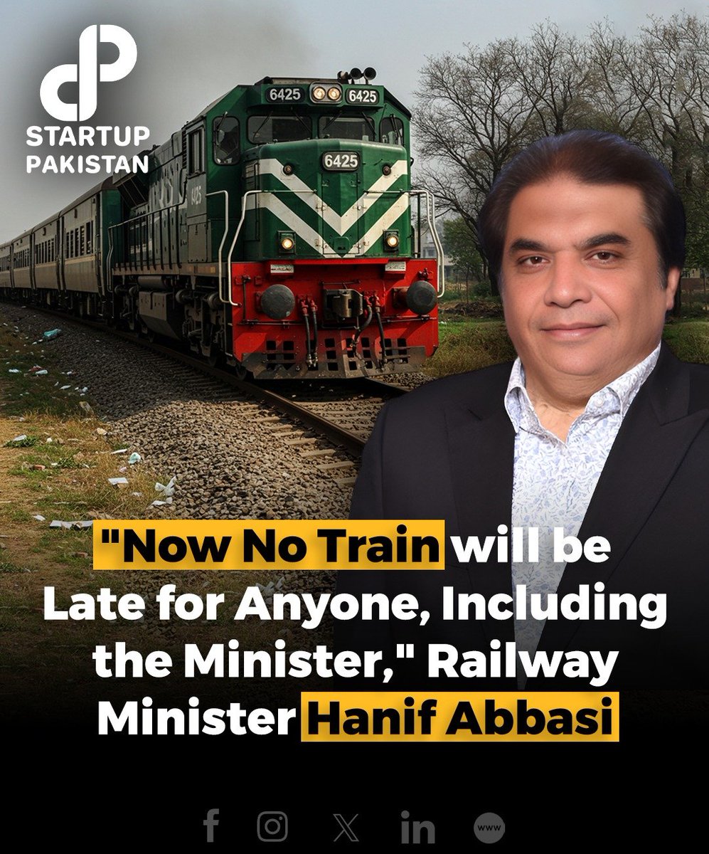 PakStartup's tweet photo. Railway Minister Hanif Abbasi announced major steps to improve train timing and services. He set a target of 90–95% punctuality in three months and said he will personally monitor progress.

#TrainReforms #PakistanRailways #OnTimeTrains https://t.co/YouuIMO79L