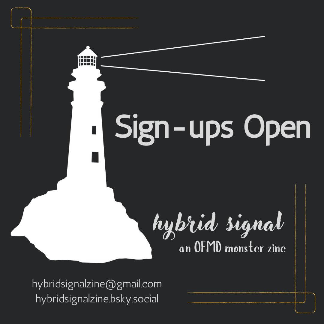 🦄OFMD fan who likes monsters? 🐉
Sign-ups are open for Hybrid Signal, an 18+ Our Flag Means Death monster-themed zine!
Artists and writers have until April 14th to claim a spot in this digital charity zine, form linked below ⬇️
#OFMD #OFMDzine