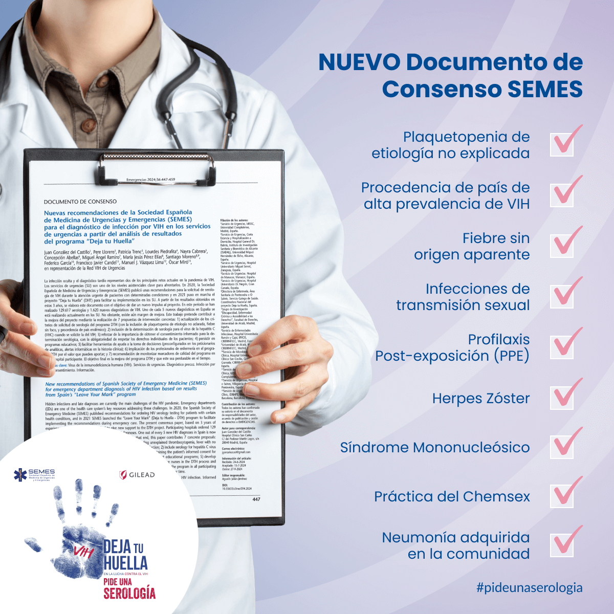 Accede al NUEVO documento de Consenso SEMES que incluye 9 entidades clínicas para el diagnóstico de VIH en los SUH

 👉 dejatuhuella.semes.org/wp-content/upl…

#VIH #Urgencias #DiagnósticoPrecoz