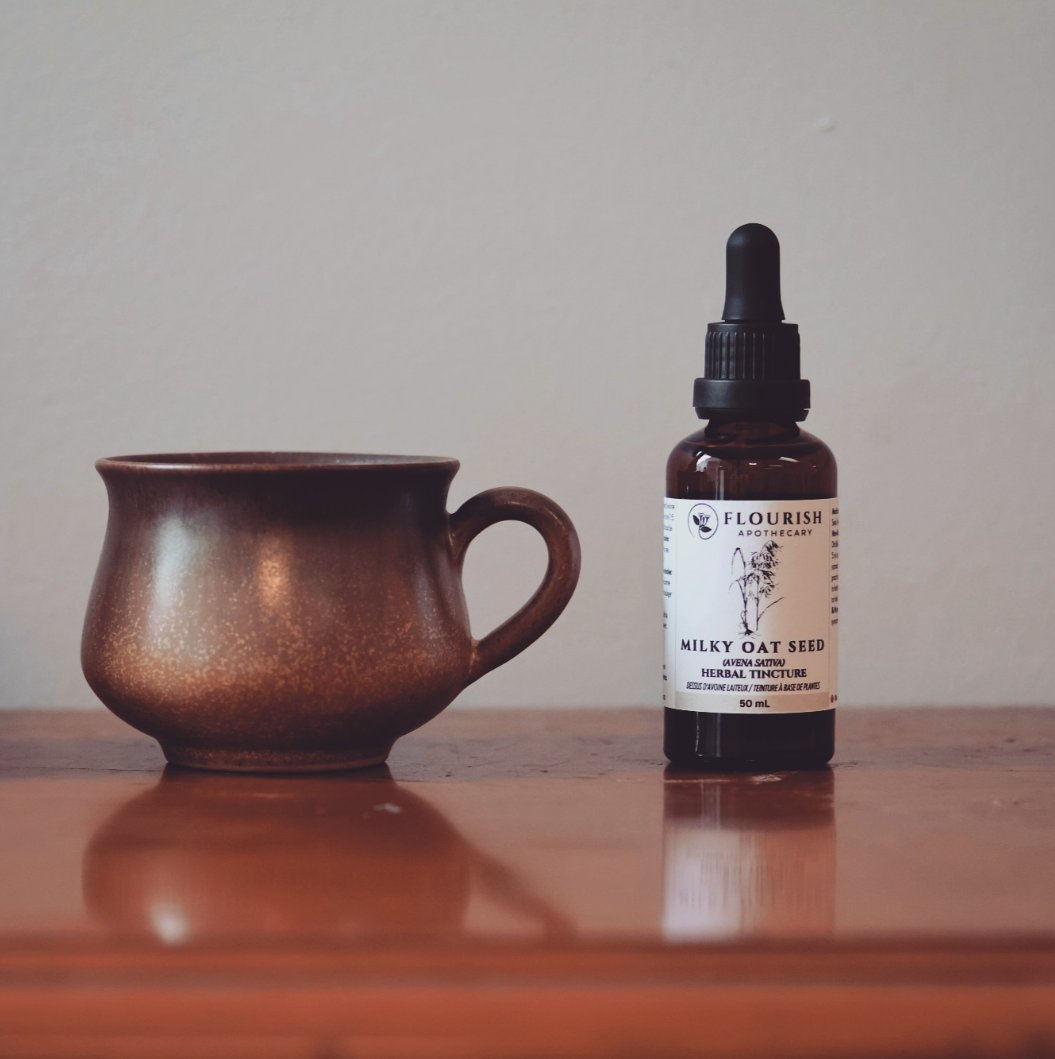 flourishapothbc's tweet photo. Milky Oat Seed Tincture - The perfect ally for restoring the nervous system after periods of stress, overwork, and burnout (something we can all relate to)! Find this soothing tincture and more on our website: https://t.co/JP2ZBlwSsP

#flourishapothbc #MadeInCanada #supportlocal https://t.co/RnaiTuQe4k