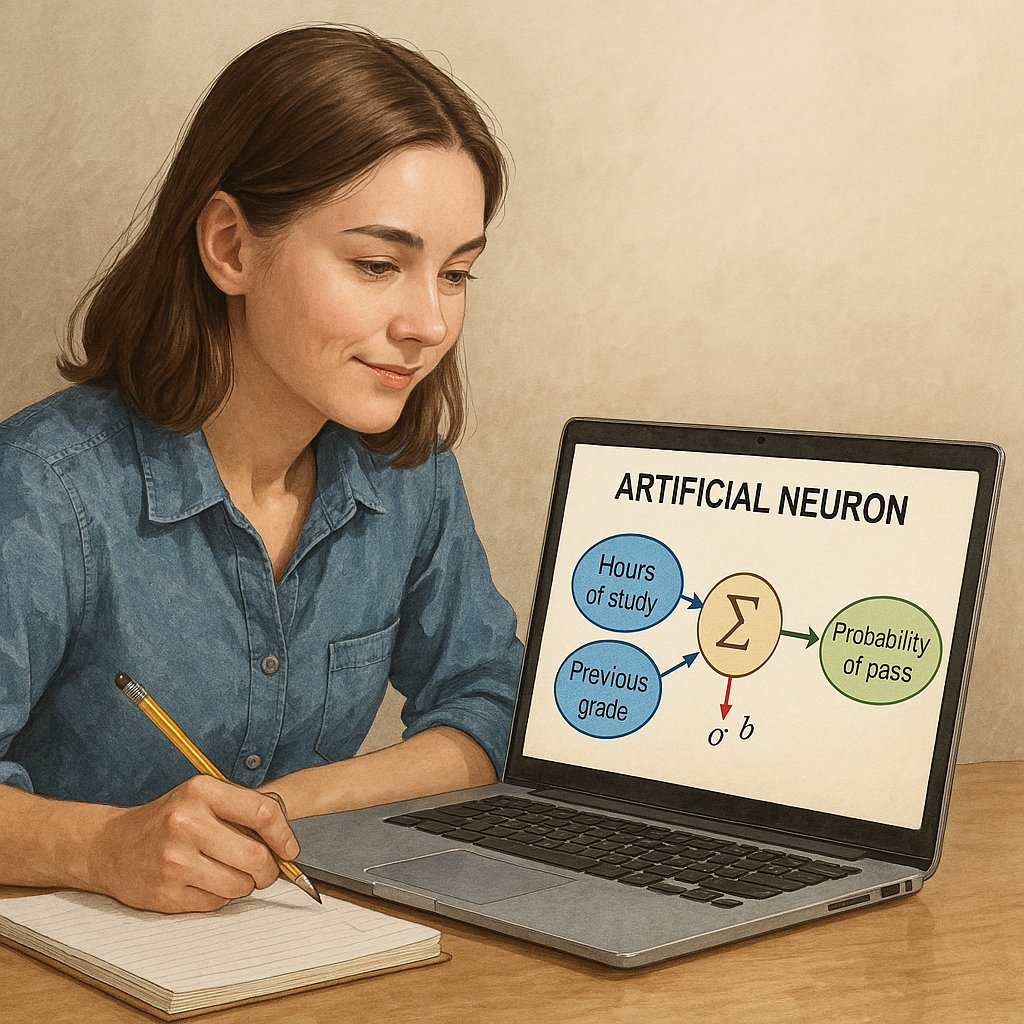 rodo_ferro's tweet photo. ¿Puede una neurona artificial predecir si un estudiante aprobará una materia? 📚🤖

Con solo dos datos —horas de estudio y calificaciones previas— entrenamos una neurona simple para aprender la frontera entre aprobar y reprobar.

¿Qué tan bien lo hace?

Vamos paso a paso. 🧵 https://t.co/IN5lHjDQnZ