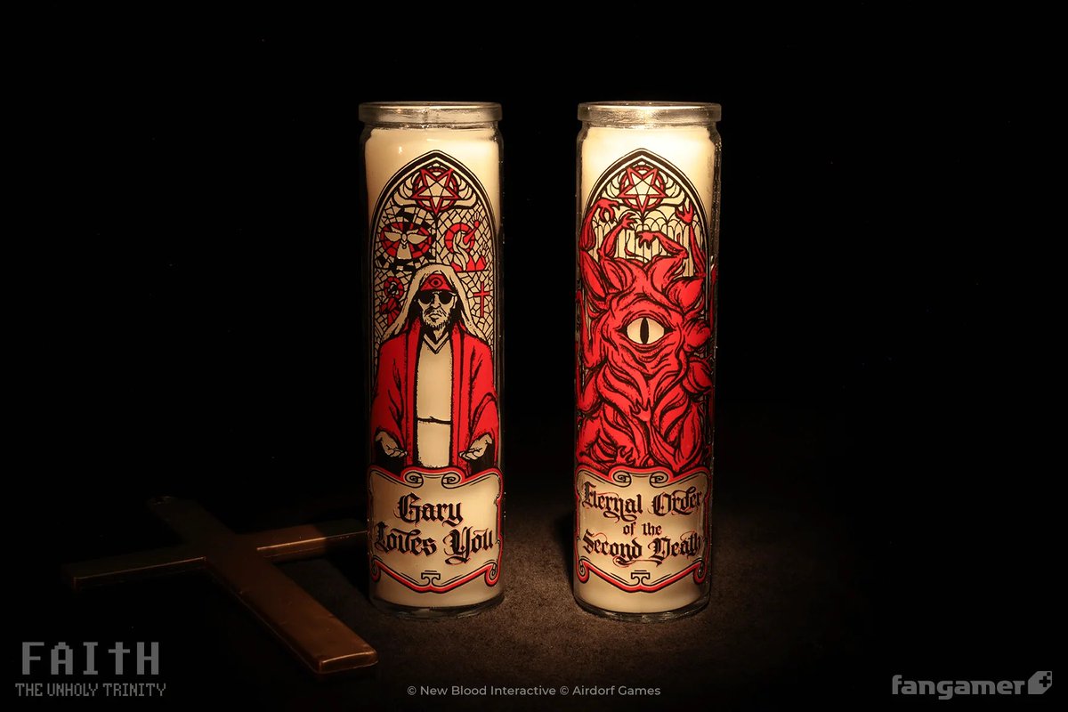 Airdorf's tweet photo. It's time to take your next step as a lower-tier acolyte! Only TRUE FOLLOWERS OF GARY (a normal human being just like you and me) will order these beautiful Gary-themed double-sided prayer candles! Available only on Fangamer (link in reply) 😈 https://t.co/nIORFg7Ow9