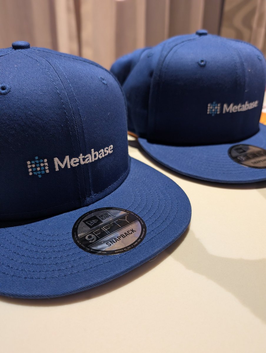 metabase's tweet photo. Swag drop to celebrate the @ProductHunt launch!

Like + RT this tweet for a chance to win a Metabase cap

Perfect headwear for data enthusiasts and embedding experts 📊🧢 https://t.co/Q60jnh8VHN