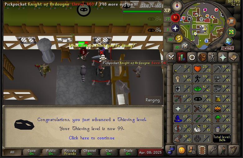 KrypticOSRS's tweet image. 99 Thieving is complete! My mouse’s left-click button might need therapy after the relentless button smashing. #osrs #runescape #ironman

twitch.tv/kryptic