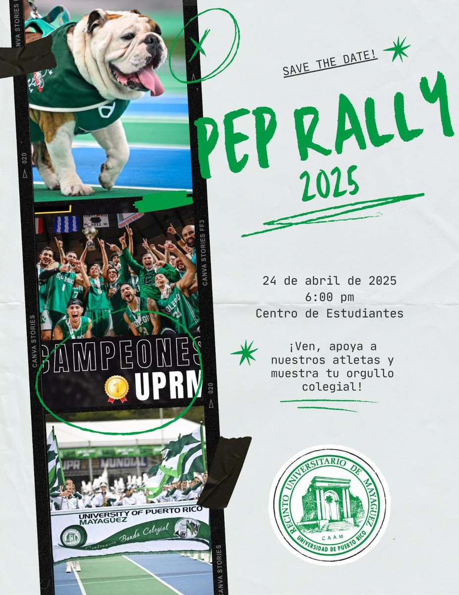 ¡NO TE PIERDAS EL PEP RALLY RUMBO A LAS JUSTAS 2025!
Te esperamos el próximo jueves 24 de abril en el PepRally donde se presentarán a nuestros estudiantes atletas y entrenadores, a partir de las 6:00 pm en el 3er piso del Centro de Estudiantes.