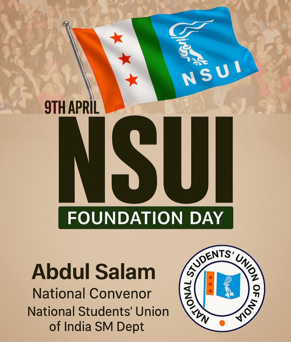 SALAMMASS1's tweet photo. Celebrating NSUI Foundation Day
On this day, we honour the legacy of India’s largest student movement – a voice of youth, change, and democracy.

Abdul Salam
National Convenor
National Students’ Union of India – SM Dept

#NSUIFoundationDay https://t.co/yjQYLtM5e2
