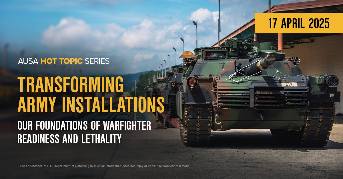 Assn. of the US Army (@ausaorg) on Twitter photo AUSA Hosts Hot Topic on Transforming Installations
Register to Hear from SMA Weimer, Leaders from IMCOM, G-9 and More
#ReadMore and #Register: loom.ly/8LSxCCg
<a href="/LTGLeslieSmith/">Leslie C. Smith</a>
<a href="/ASArmyIEE/">Assistant Secretary of the Army (IE&E)</a> <a href="/ArmyResilience/">Directorate of Prevention, Resilience & Readiness</a>
@ArmyIMCOM #AUSAorg #AUSA #USArmy #installations AUSA Hosts Hot Topic on Transforming Installations
Register to Hear from SMA Weimer, Leaders from IMCOM, G-9 and More
#ReadMore and #Register: loom.ly/8LSxCCg
<a href="/LTGLeslieSmith/">Leslie C. Smith</a>
<a href="/ASArmyIEE/">Assistant Secretary of the Army (IE&E)</a> <a href="/ArmyResilience/">Directorate of Prevention, Resilience & Readiness</a>
@ArmyIMCOM #AUSAorg #AUSA #USArmy #installations