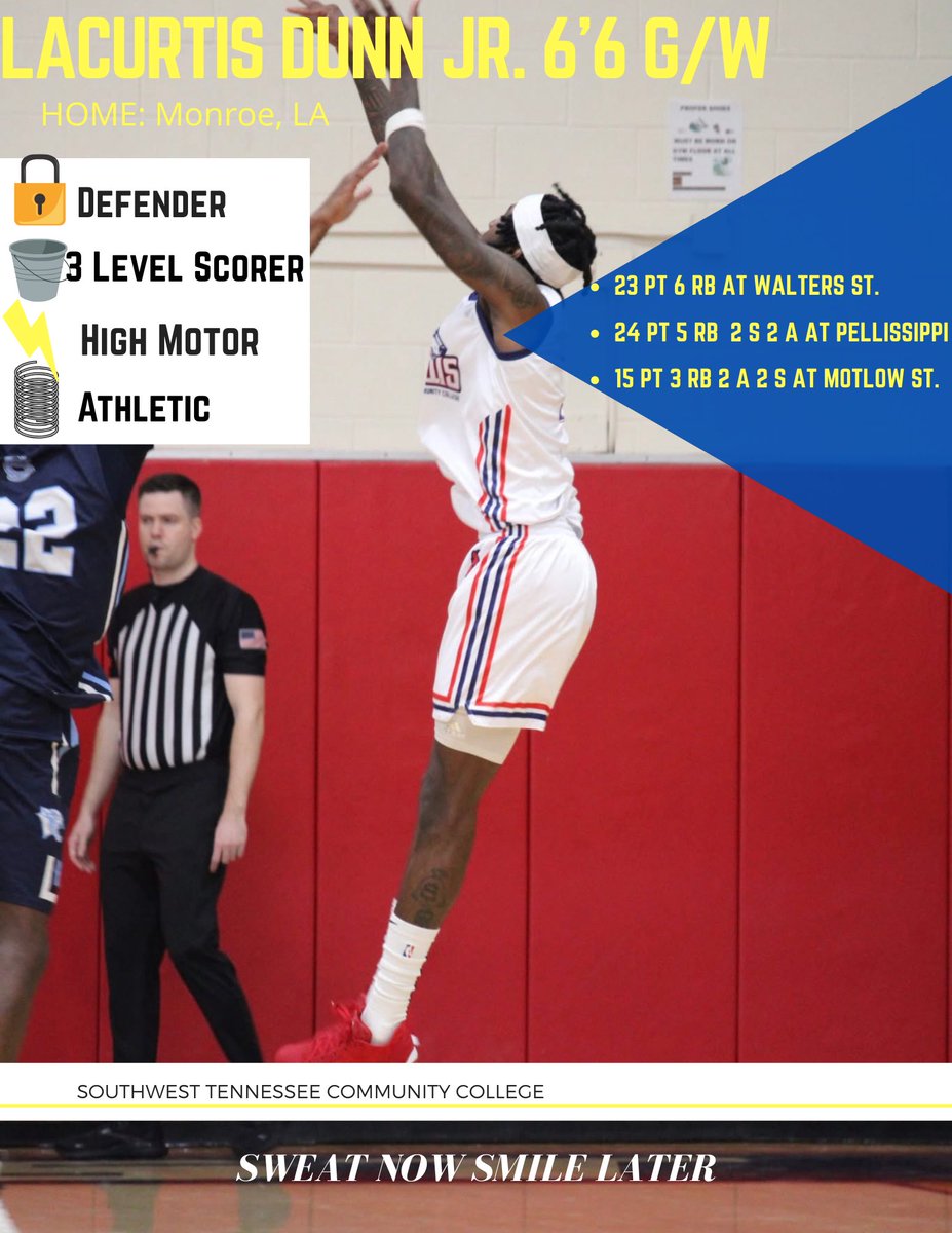 swtncc_menbball's tweet image. ⚠️Attention 4 Yr Coaches‼️ LaCurtis Dunn Jr. 6’6 G/W is still available! @curtslumz
✅3 level scorer
✅Defender-can guard 1-4
✅Athletic
✅Hard worker
✅Vocal leader
#SaluqisHoops 📚🏀
#SweatNowSmileLater 🪵🪓
