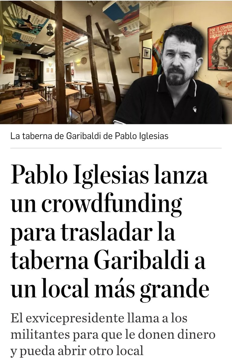 LaSilenciosaCat USA🇺🇸 on X: "AHORA PABLO IGLESIAS PIDE AYUDA 💰💰💰 ( CROWDFUNDING) PARA TENER UN LUGAR MÁS GRANDE, GARIBALDI LE QUEDÓ PEQUEÑO...  Y habrá gente que pondrá dinero! Este vídeo de El Debate