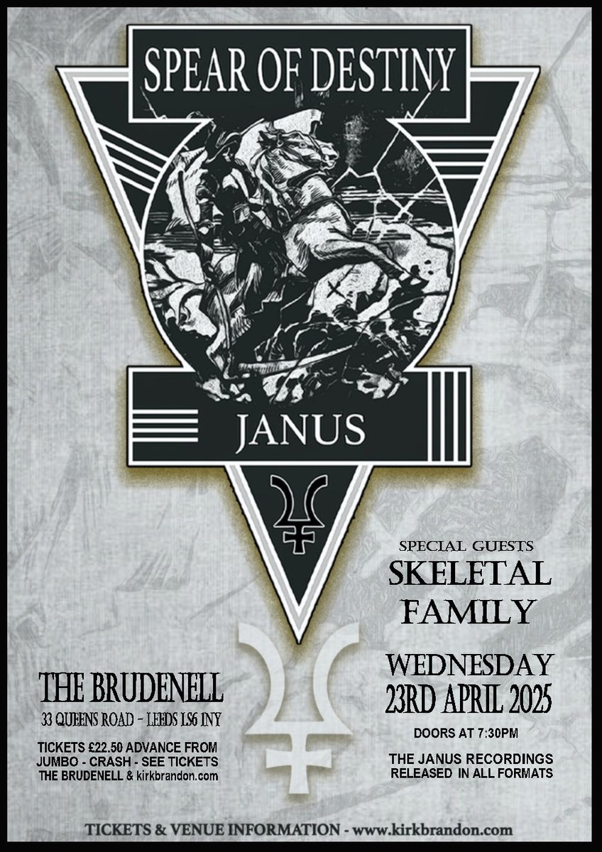 jfk01's tweet photo. Wed. 23 April 2025 - The Brudenell, Leeds - SPEAR OF DESTINY - formed by Kirk Brandon in 1983 after THEATRE OF HATE first folded. - Opening the show are beloved West Yorkshire veterans: SKELETAL FAMILY
@Nath_Brudenell
@Crash_Records
@JumboRecords
@seetickets
#KirkBrandon https://t.co/AtXBLLZTzH