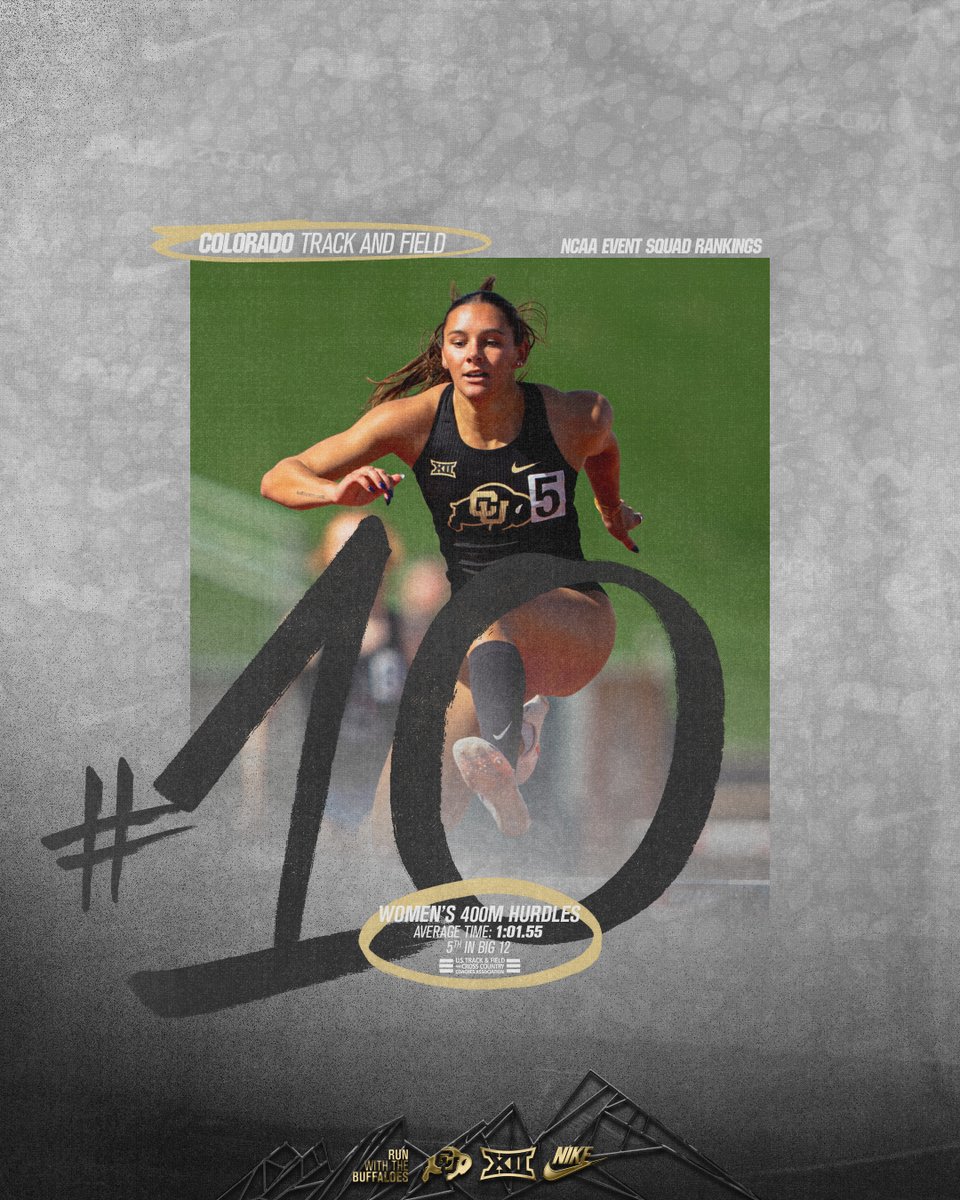 CUBuffsTrack's tweet photo. In Week 2 of the national rankings, the Buffs are holding strong in the 🔝 🔟 across THREE events:

🔥 Men’s 5,000m
🔥 Men’s 10,000m
🔥 Women’s 400m Hurdles https://t.co/SfOnV2BLEp