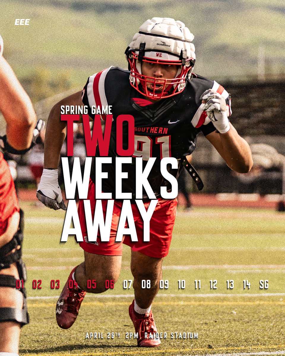 SOU_Football's tweet photo. Countdown continues‼️

A little over two weeks out from the Red vs White Spring Game on April 26th at 2pm.

#WE / #UpTheMO https://t.co/ppHaGBEnAG
