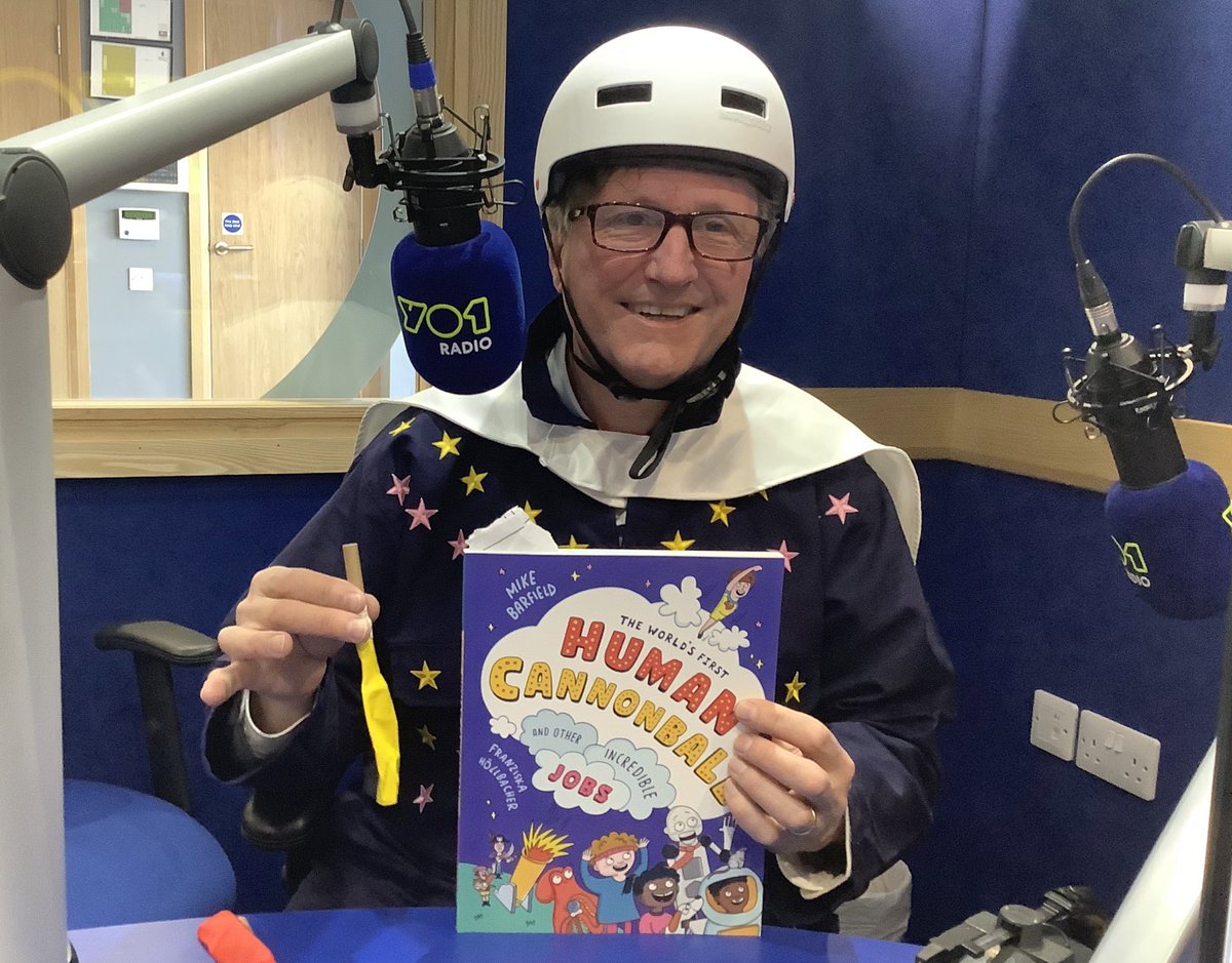 North #Yorkshire children’s author Mike Barfield talks about writing for young people and his latest book ‘The World’s First Human Cannonball’ 10.20 Weds on YO1 Radio. 

He came dressed for the part!

Where do the ideas come from and what makes a great book for kids?