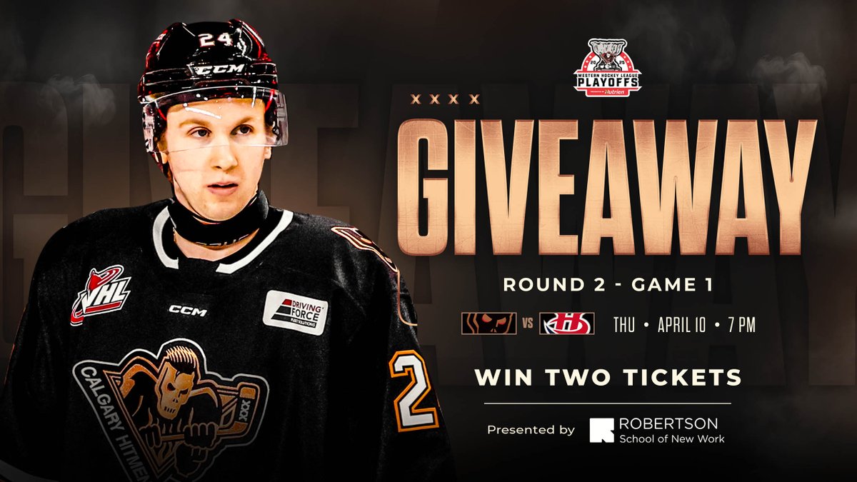 🚨 ROUND 2 TICKET GIVEAWAY! 🚨

The Hitmen Playoff Train is rollin’ and YOU can jump on board! 🚂

We’ve teamed up with Robertson College to give away a pair of FREE playoff tickets to see the Calgary Hitmen in Game 1 of Round 2 against the Lethbridge Hurricanes!

Here’s how to