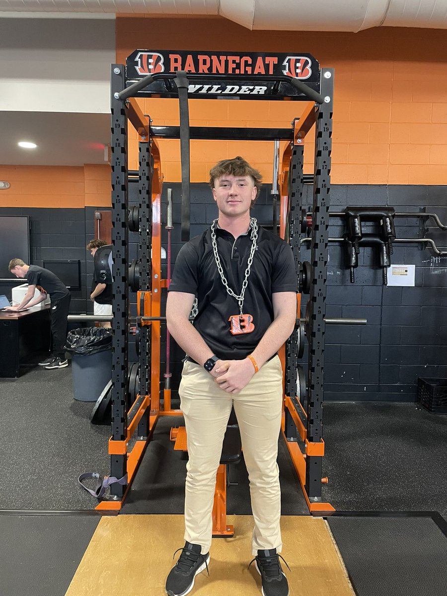 Barnegat Football (@coachcovine) on Twitter photo Iron Bengal Award winner from winter weight room session is So. TE/QB/LB Nick Malinowski! Posted the highest total number during max outs with 1,060 lbs. (Bench, Squat, Deadlift). #ALLIN
<a href="/bengalpride67/">John Germano</a> <a href="/ROBMSFootball/">Brackman Middle School Football</a> <a href="/JrBengalsYFC/">Barnegat Jr. Bengals</a> <a href="/rumccoy2241/">Dan McCoy</a> Iron Bengal Award winner from winter weight room session is So. TE/QB/LB Nick Malinowski! Posted the highest total number during max outs with 1,060 lbs. (Bench, Squat, Deadlift). #ALLIN
<a href="/bengalpride67/">John Germano</a> <a href="/ROBMSFootball/">Brackman Middle School Football</a> <a href="/JrBengalsYFC/">Barnegat Jr. Bengals</a> <a href="/rumccoy2241/">Dan McCoy</a>