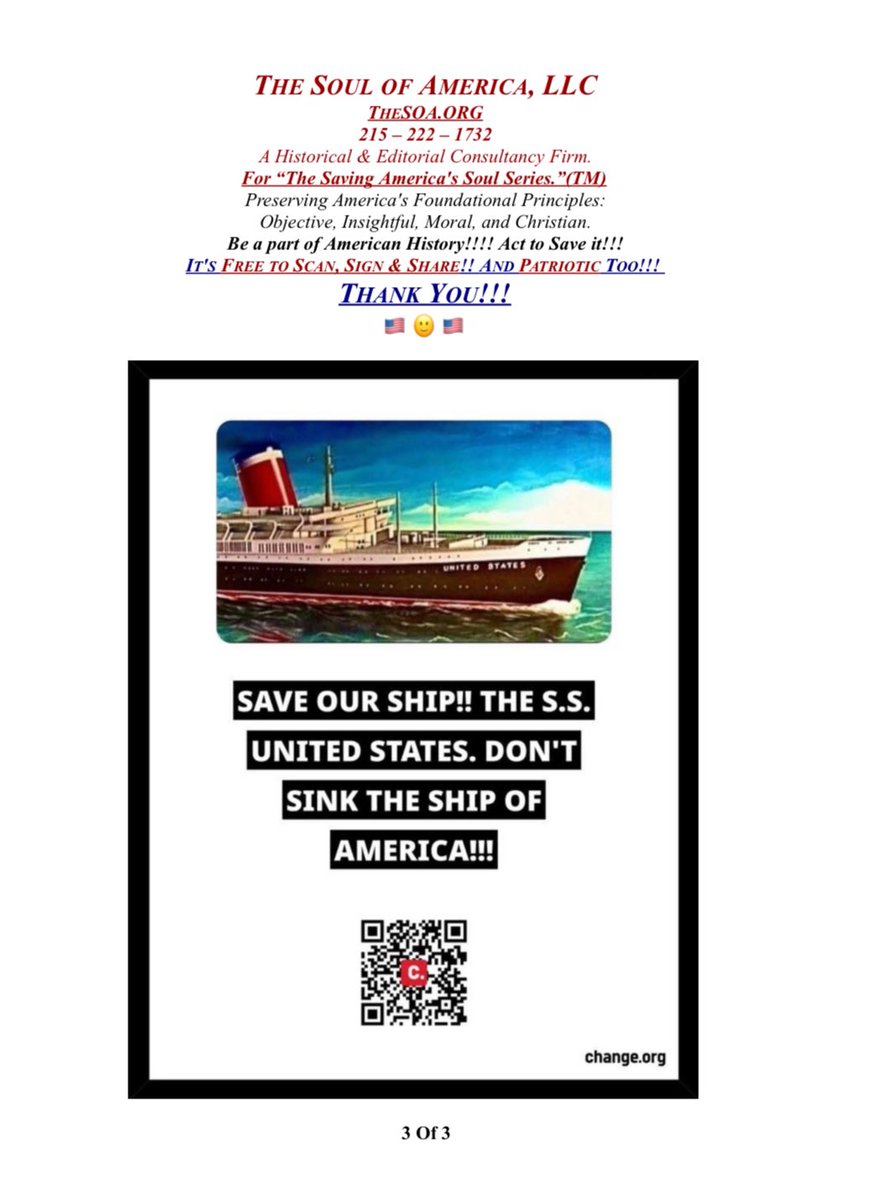 JoeMirarchi's tweet photo. BREAKING NEWS ON
SAVING THE S.S. UNITED STATES!!!
Update Below!!! Help out!! It’s Free & takes seconds to Sign & Share!!! Thanks!!! 🇺🇸
https://t.co/GsJhcFQDfA
#SignThePetition
#TakeAction #activism #change
#makeadifference
#voicesforchange
#standupfor #demandchange
#SSUnitedStates
#TRUMP2024ToSaveAmerica
#doge
#elonmusk
@realDonaldTrump @TrumpFans4Life @laratrumpmww @elonmusk @RepMTG @MikeJohnson @SenMcCormickPA @JohnFetterman @SenMastriano @Save_SS_US @SSUSPF488
@SSUSAlliance @JesseBWatters @IngrahamAngle @seanhannity @CollinRugg @SecDef @SenJohnKennedy @robportmanOH @SusieWiles @KeeleyFox29 @AG_PAMBONDI @ScottPresler @TheTruthAbound
@PressSec
@TuckerCarlson
@TCNetwork