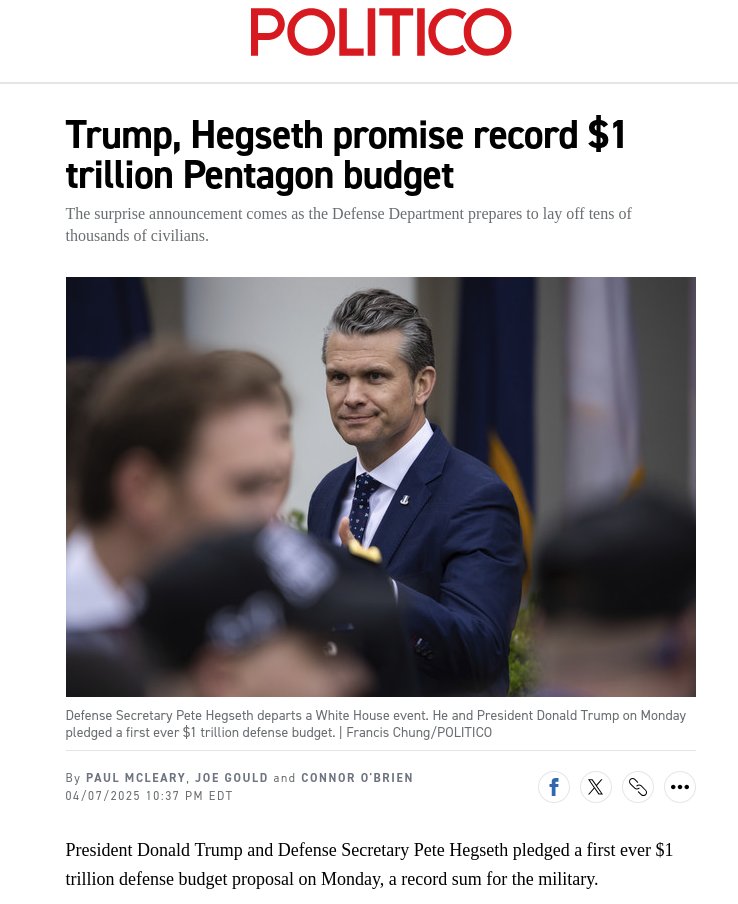 A reminder, because Americans have amnesia.
$4.5 trillion tax cuts for corporations and the wealthy
And record $1 trillion for the military.
So what's this Trump tariffs all about?
Oh.. the working class will pay for this.