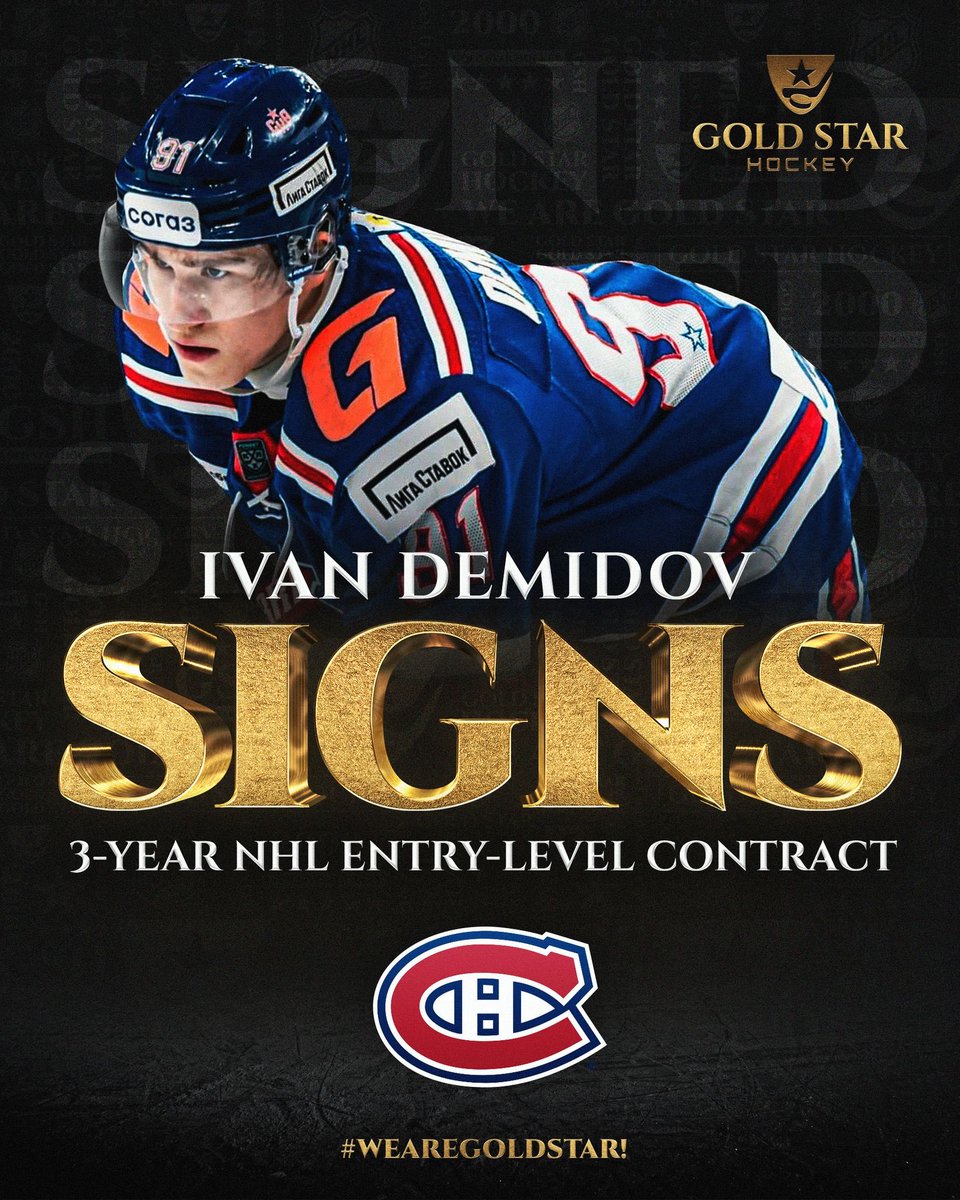 Ivan Demidov (2024 NHL Draft 5th overall pick) has agreed to terms on a 3-Year Entry Level Contract 2024-2027 with the #GoHabsGo ! #WeAreGoldStar!
