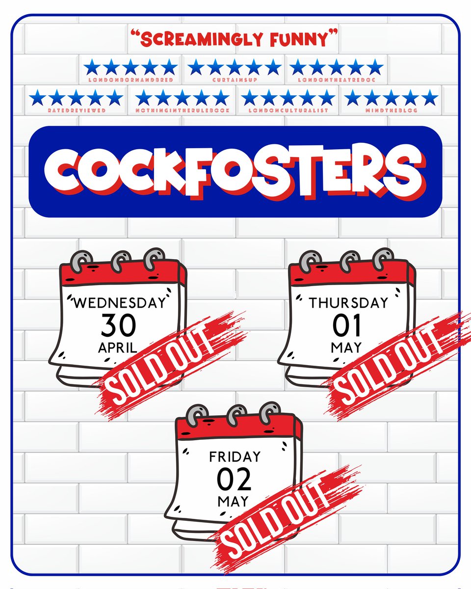 😲 That's the first 3 performances sold out! Hurry quickly before the remaining departures close their sliding doors too.

🚇 COCKFOSTERS at Southwark Playhouse Borough from 30 Apr - 17 May.