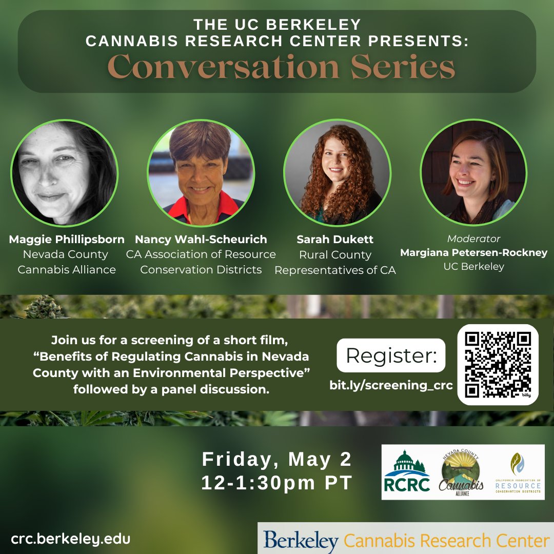 For our last Conversation Series of the semester, we will be sharing a short film titled "Benefits of Regulating Cannabis in Nevada County with an Environmental Perspective," followed by a panel discussion. Register here: bit.ly/screening_crc