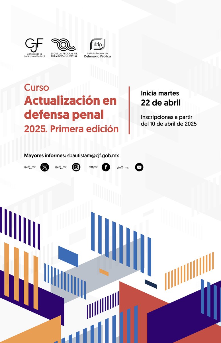 ENFJ_mx's tweet photo. Invitamos a las personas que realizan funciones de defensa penal en la @defensoriaifdp al curso: 

🟠 Actualización en Defensa Penal 

Convocatoria: https://t.co/Z4kO9iU6P6 

Inscripciones abiertas 10 y 11 de abril en: https://t.co/5jAoCCIbHO https://t.co/IKJ7cqOlXv