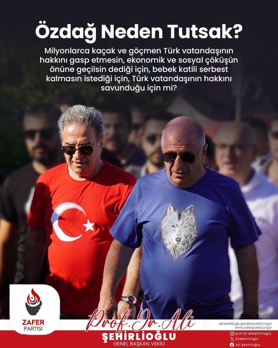 AliSehirlioglu's tweet photo. #ÖzdağNedenTutsak
Milyonlarca kaçak ve göçmen Türk vatandaşının hakkını gasp etmesin, ekonomik ve sosyal çöküşün önüne geçilsin dediği için, bebek katili serbest kalmasın istediği için, Türk vatandaşının hakkını savunduğu için mi? 
@umitozdag 
@zaferpartisi https://t.co/dNZYCtBNBf